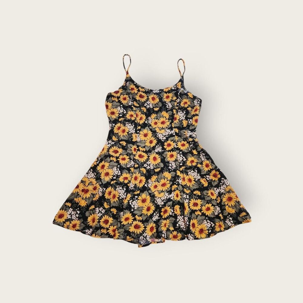 Vintage 90s Rampage bright yellow floral spaghetti strap mini sundress